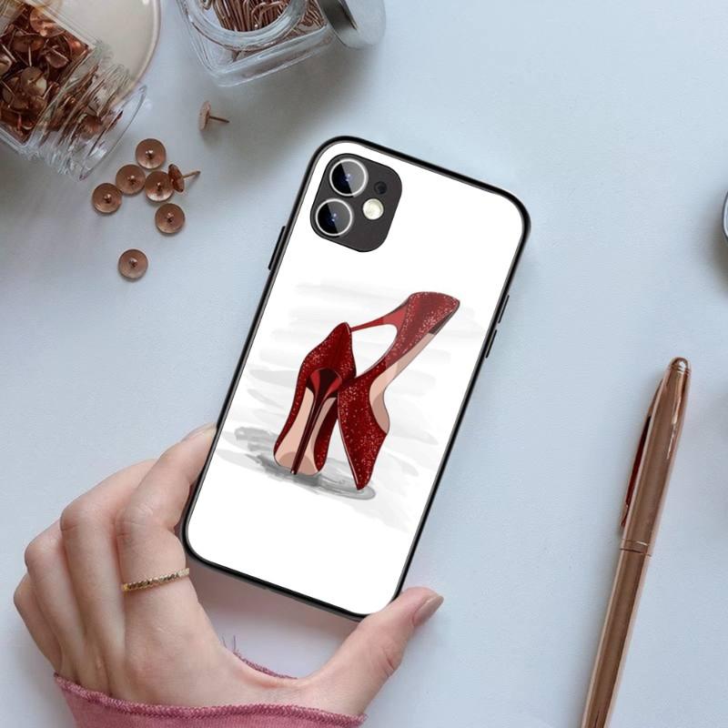 Fashion Girls High Heels Phone Case For IPhone 14 13 12 11 XS X 8 7 6 Plus Mini Pro Max SE 2022 Black PC TPU Glass Phone Cover