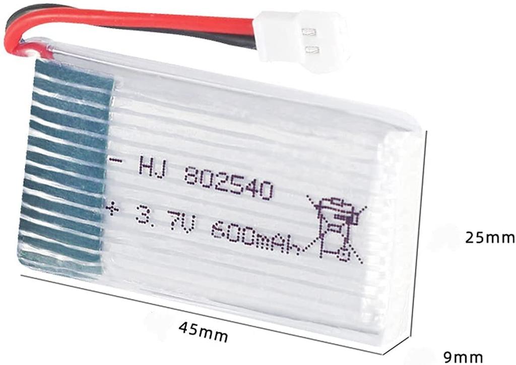 Set of 4 LiPo Batteries 3.7V 600mAh for Drones | Compatible with Syma X5, Cheerson CX-30W, Skytech M68 | Includes Charger, Silver