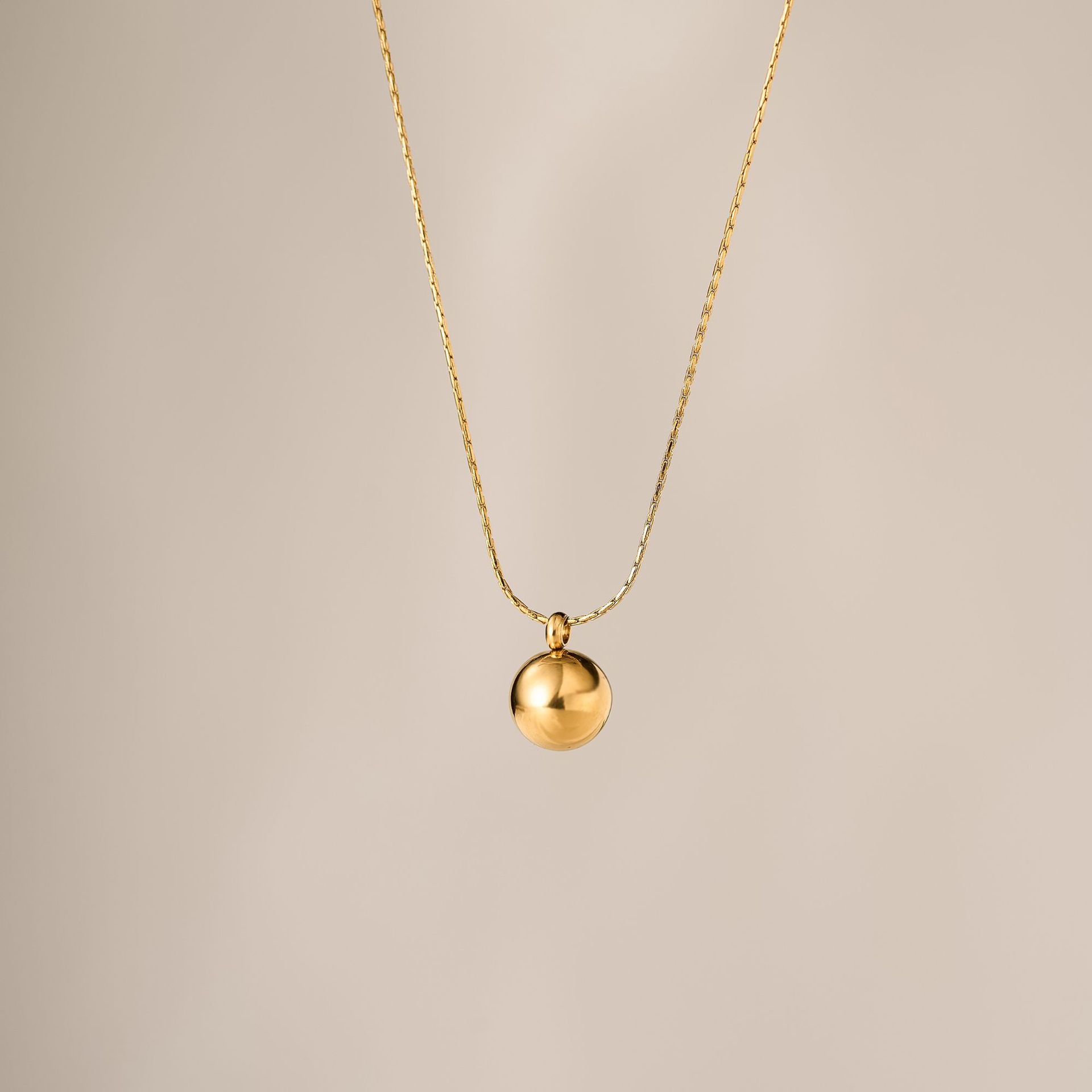 

Gold Color Stainless Steel Lucky Ball Pendant Necklace for Women Girls Minimalist Chain Choker Fashion Bead Zircon Gift 40-45 cm
