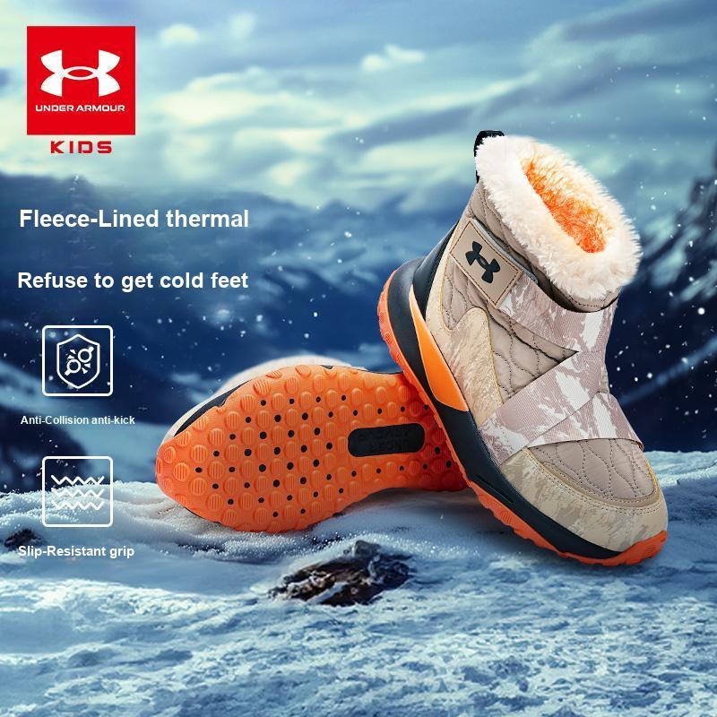 Under Armour Outdoor Series Synthetic Leather Fabric Fleece Velcro Non-Slip Warm Mid-Top Kids Snow Boots Kids Snow Boots 2441508