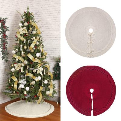 New Cable Knitted Christmas Tree Skirt Red Cream Rustic Xmas Tree Base Cover Home Decorations Round Thicken Christmas Tree Decor
