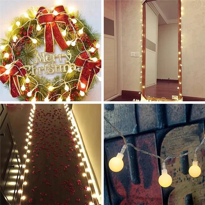 6/10M USB Warm White LED Ball String Lights with Remote Control Fairy Garland for Indoor Outdoor Garden Wedding Christmas Decor