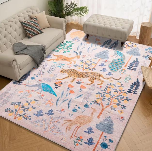 Forest Animal Theme Carpet Mat Washable Carpet Suitable for Living Room Outdoor Terrace Kitchen Bedroom Game Room Carpet