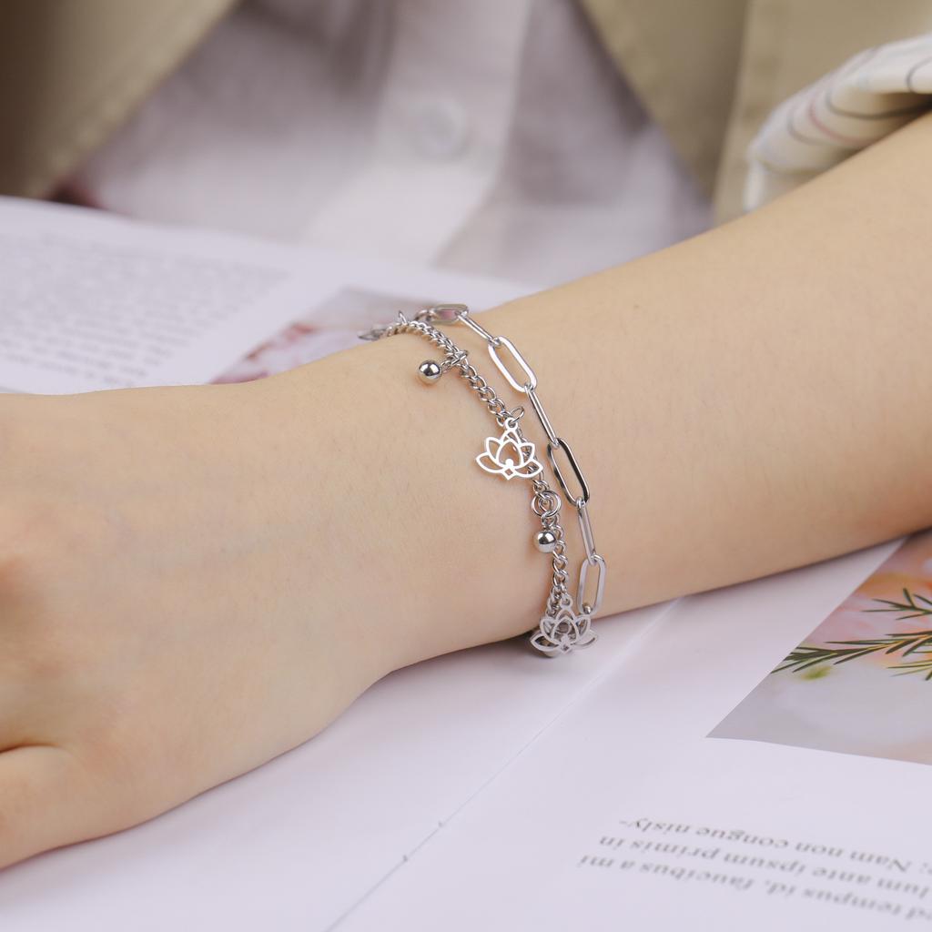 Hollow Lotus Pendant Bracelet in Titanium Steel Retro Minimalist Women's Jewelry Fashion Accessory