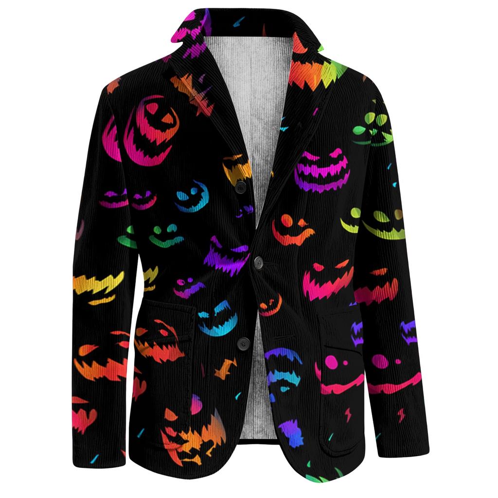 Męski styl biznesowo-casualowy z sztruksu z nadrukiem Halloween