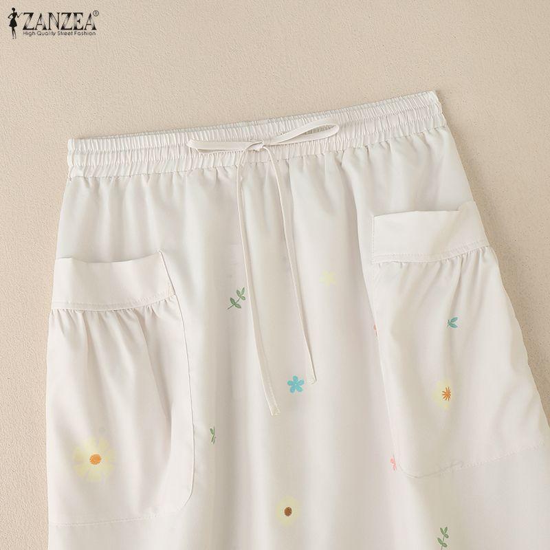 ZANZEA Women Summer Elastic Waist Loose Casual Floral Print Skirts