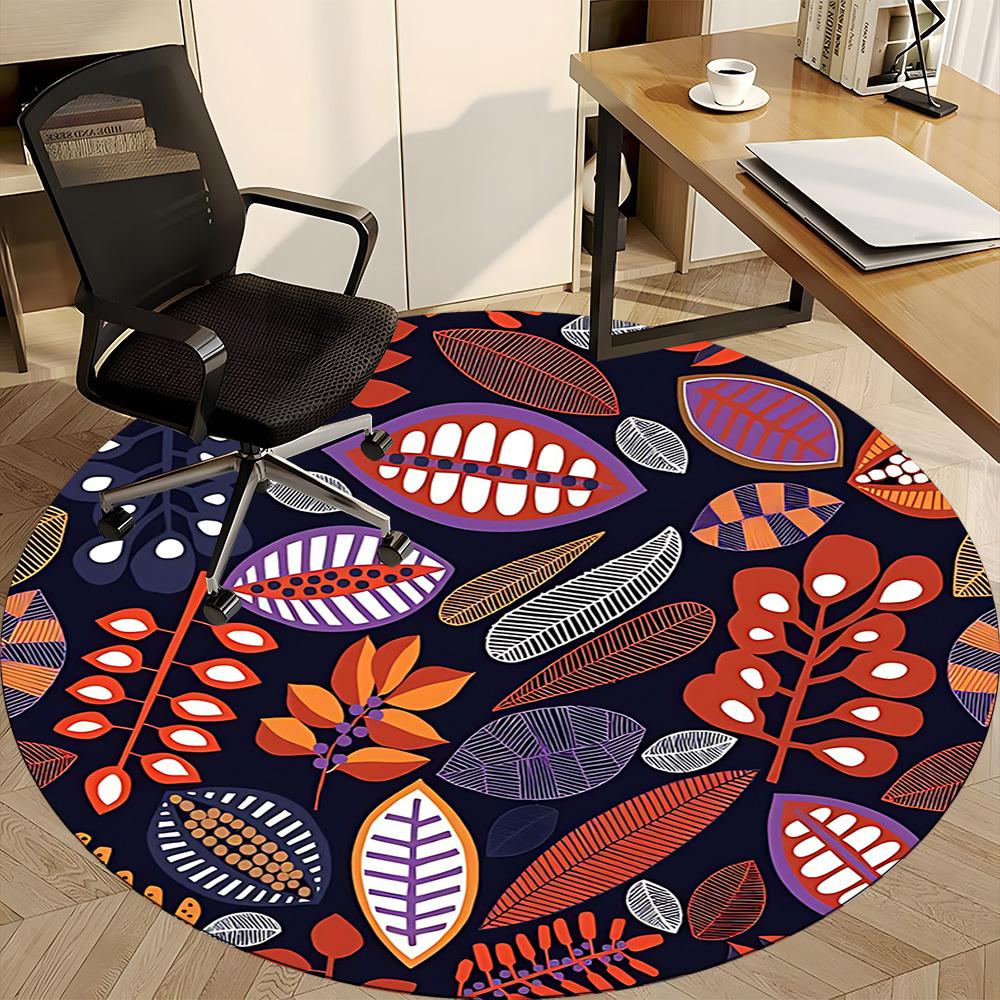 1pc Leaf Pattern Office Round Area Rug,  Mat Suitable For Office, Under Office Chairs Bedroom Living Room Home Decor, Room Deco