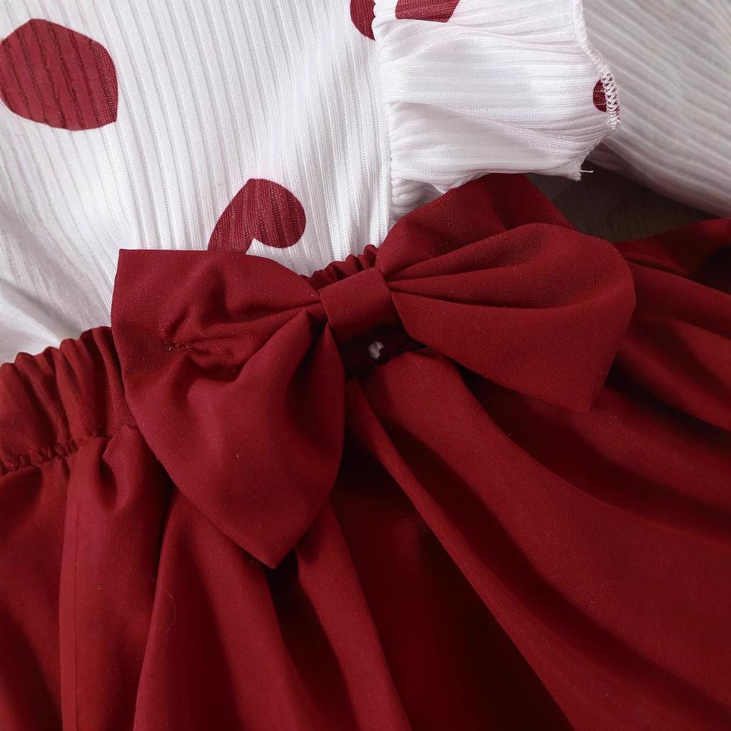 Girl's Printed Top With Bow Tie, Wrapped Skirt And Headband Set