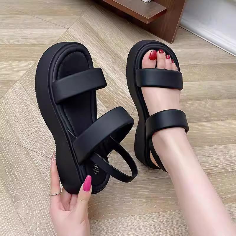 2025 Summer Word with Muffin Sole Sandals Women's New Simple Fashion Small Muffin Platform Beach Shoes