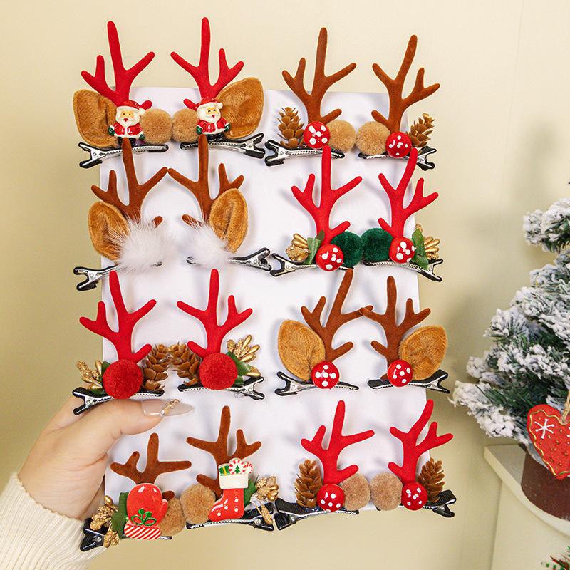 New Year Christmas Gift Kawaii Red Hair Pin Children Barrettes Bow Deer Santa Claus Kids Headwear Girls Kids Hair Accessories