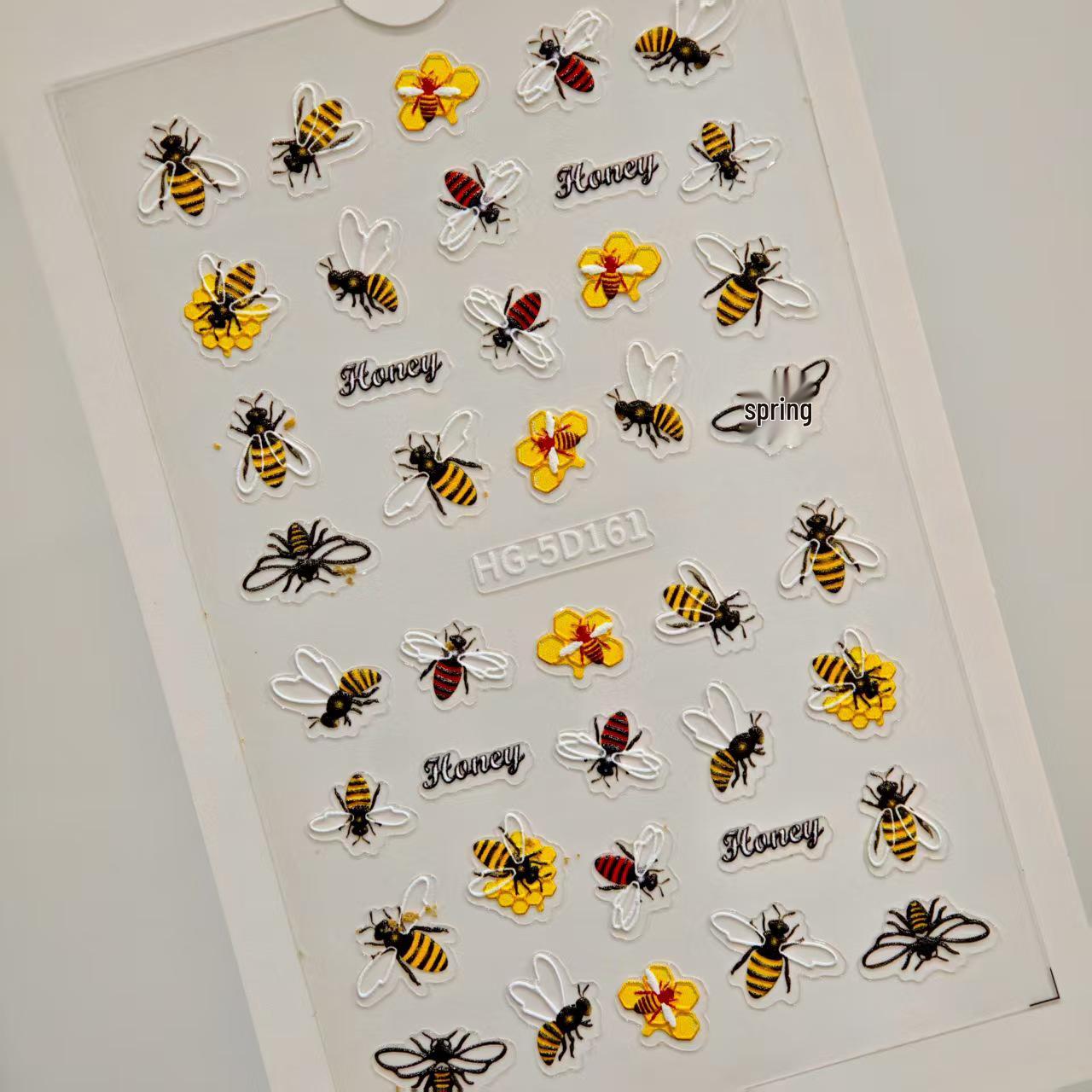 

5D Тисненые наклейки для ногтей «Подсолнух и пчела» - Трехмерный стиль вышивки
