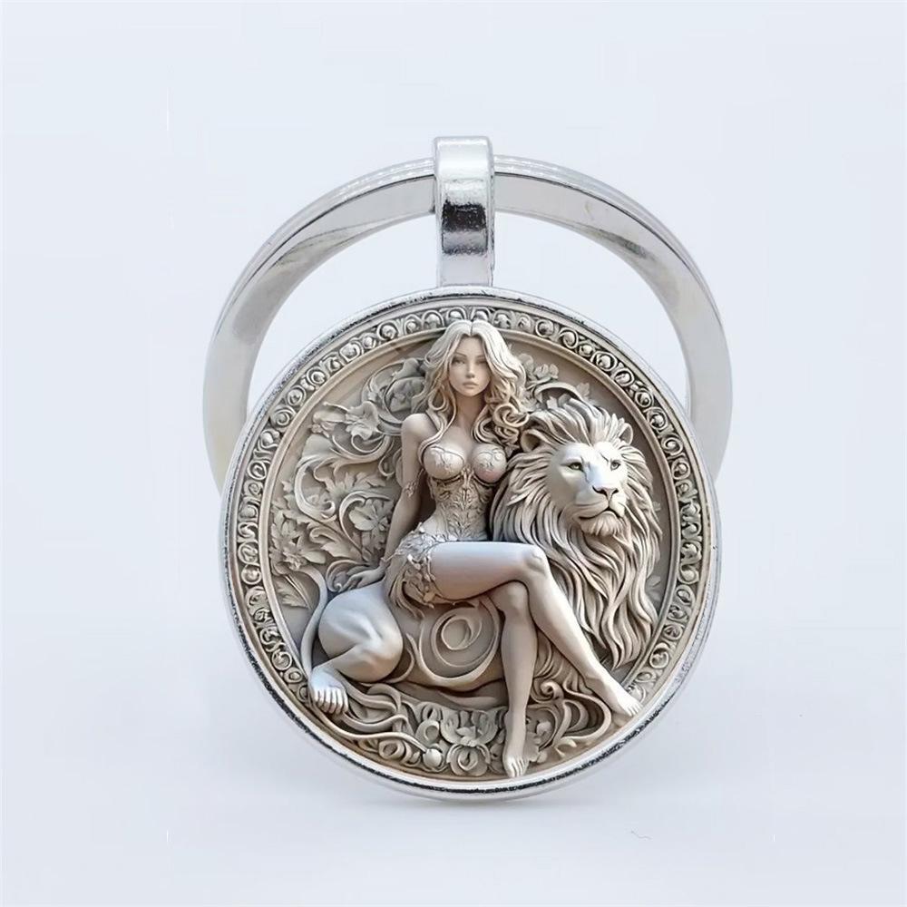 

2D Брелок-підвіска «Краса та Лев» - Модний Аксесуар античний срібного кольору