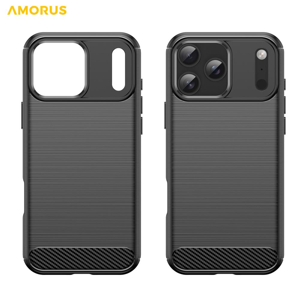 For iPhone 17 Pro Max Case Carbon Fiber Texture Brushed Protective Phone Cover