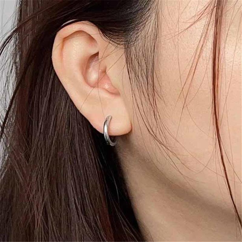 1PC Stainless Steel 10/12/16mm Antiallergic Simple Punk Circle Earrings for Women Men Jewelry Gift