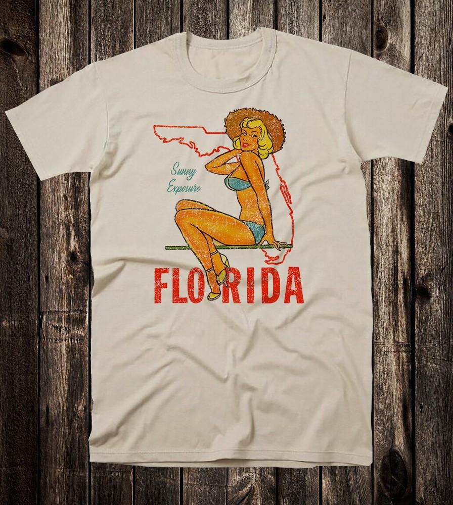 Retro Travel Tee T Shirt Vtg Art Tourist Souvenir State Florida Pinup Girl Unisex T-Shirt XXL
