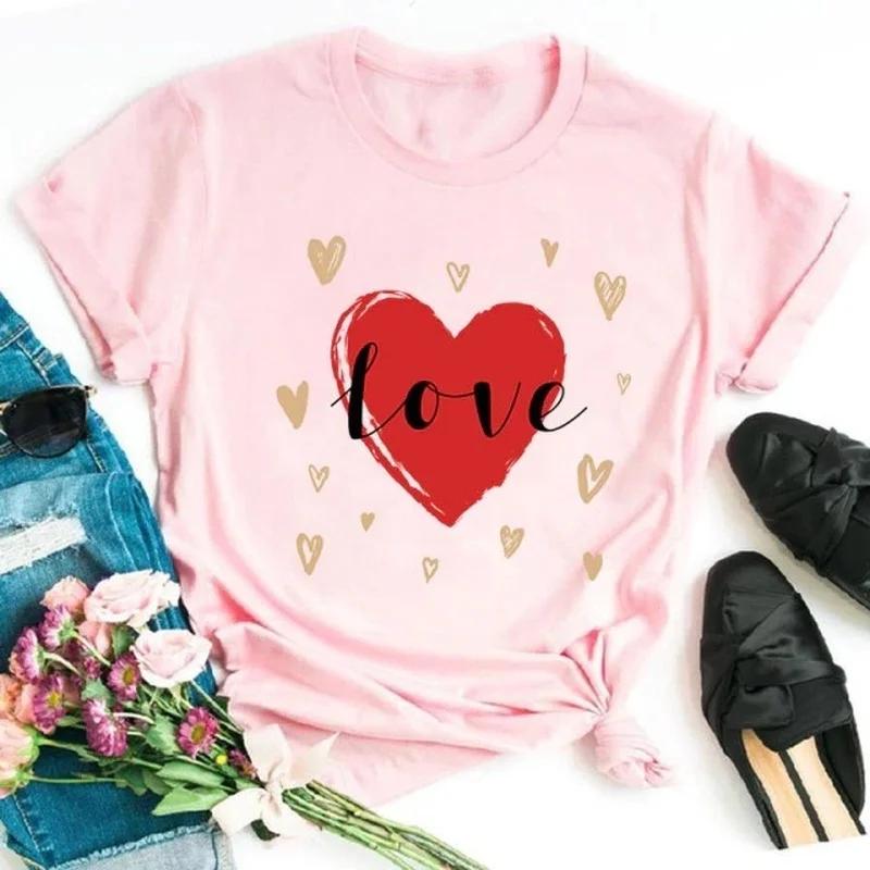 Heart Music Note Pink Print Women T Shirt Short Sleeve O Neck Loose Women Tshirt Ladies Tee Shirt Tops Clothes Camisetas Mujer