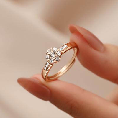 Gentle Flower Ring Women's Light Luxury Niche Design Sense Inlaid Zircon Open Ring