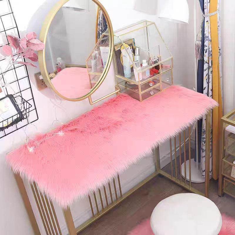 Fluffy Round Makeup Table Cushion - Long Plush Faux Fur Decorative Mat