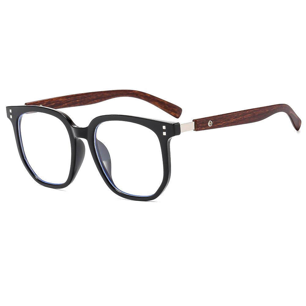 High-End Retro Anti-Blue Light Glasses with Wood Grain Legs and Myopia Plano Lenses