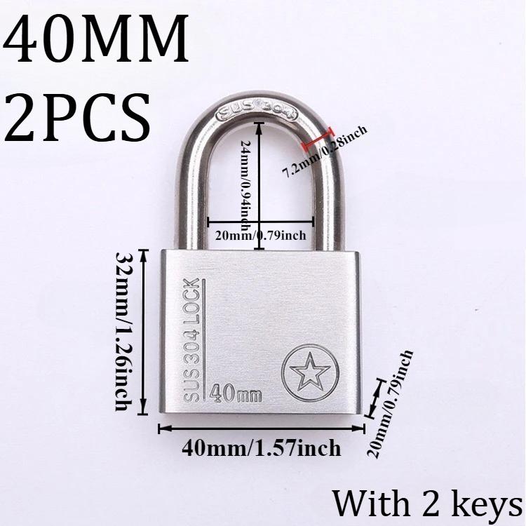 2/4 Pcs Padlock 304 Stainless Steel, Universal Key Lock, Home Cabinet Locker Outdoor Anti-theft Anti-skid Waterproof, Hardware