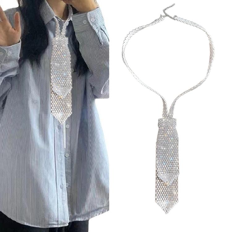 Fashionable Necktie Necklace Encrusted Crystal for Actor Actress Stage Shows Meetings Dinners Celebrations