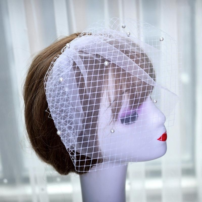 Birdcage Veil Wedding Hair Accessory With Beadwork Peal and Hair Comb Tulle Face Cover Veil For Bride PhotoShoots