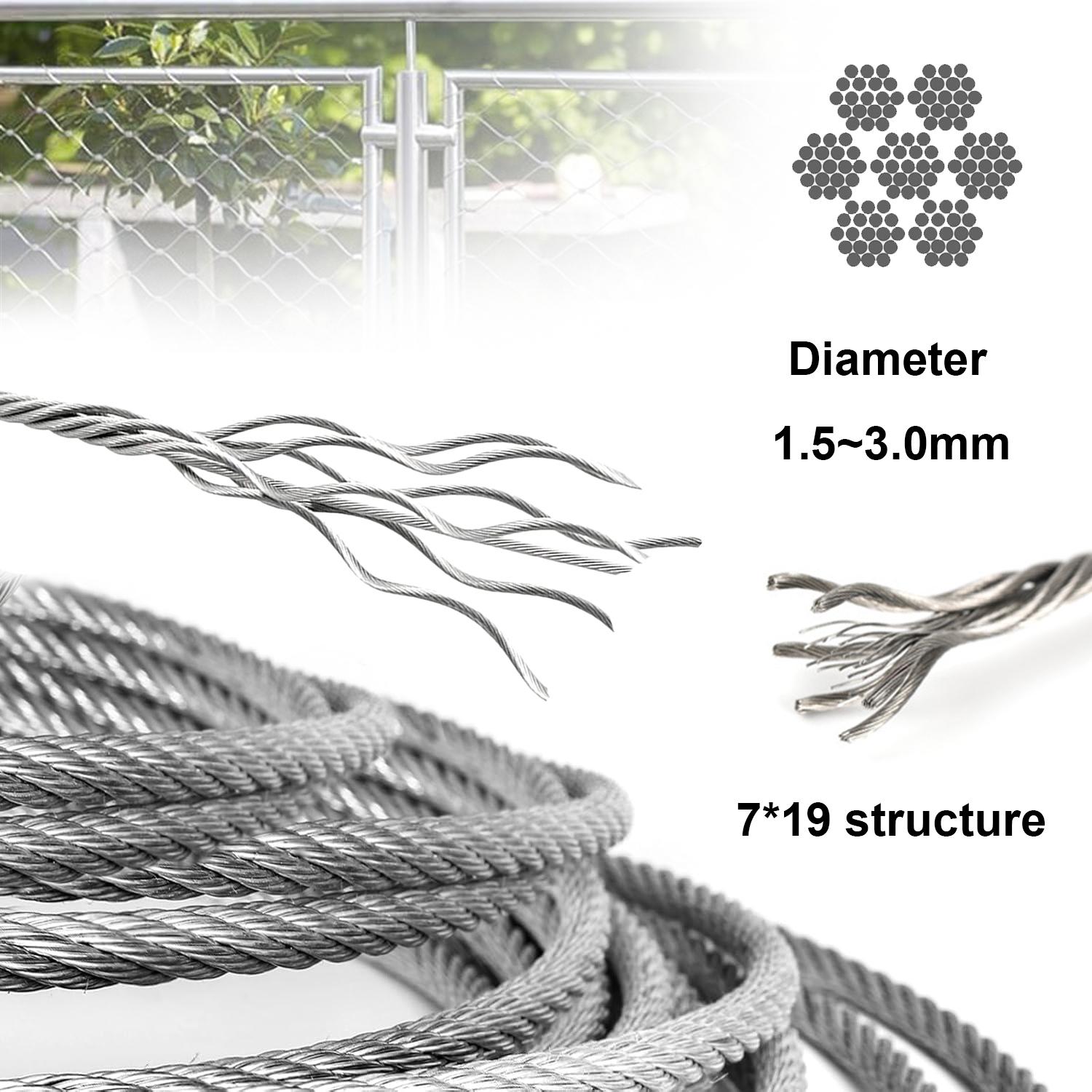 

5m/roll 304 Stainless Steel Wire Rope 7x19 Strand, 1.5mm 2mm 3mm Diameter,for Lifting, Rigging, Outdoor 1.5mmx5m