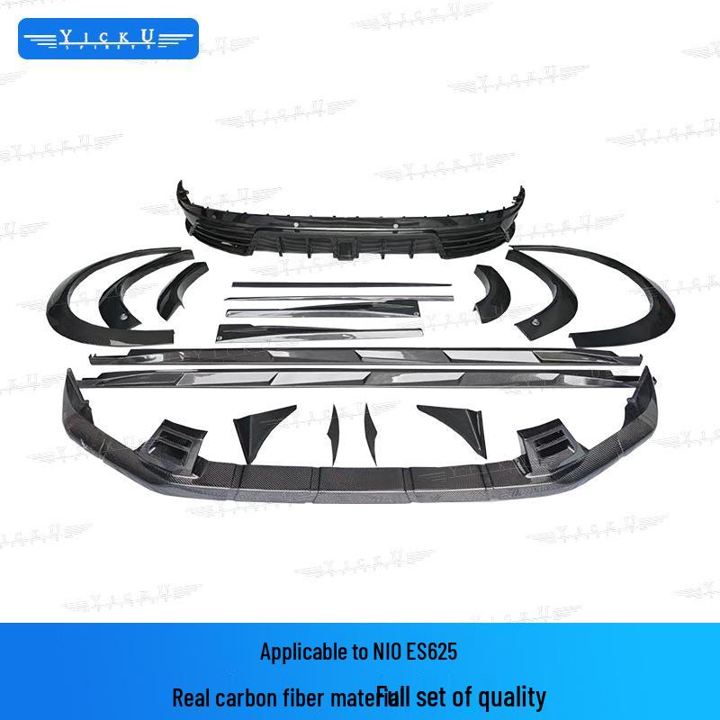 Compatible with NIO EC6: Modified Pluto Style Front Lip, Rear Lip, Top Wing, Tail Wing, Wind Deflector, Fender Trim, and Mirror Cover Kit.
