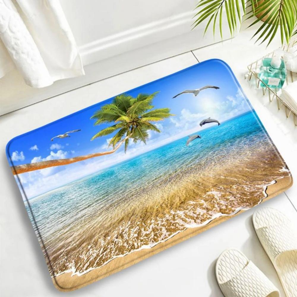 Coastal Ocean Beach Themed NonSkid Rug Waterproof Door Mat for Kitchen Entrance Living Room Bedroom All Season Floor Mat Decor