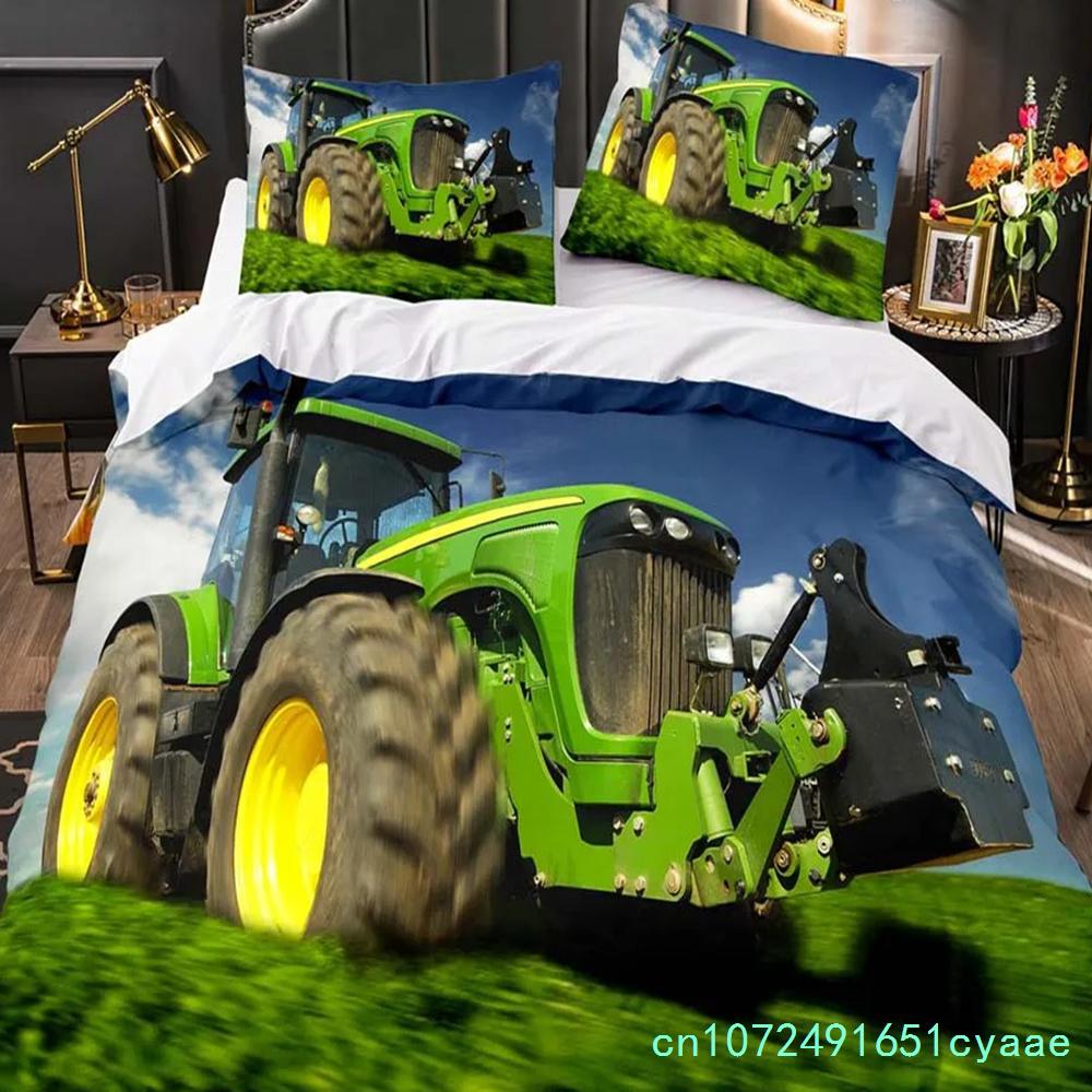 Boys Tractor Printed Bedding Set Men Construction Cars Pattern Comforter Cover For Kids Heavy Machinery Vehicles Duvet Cover