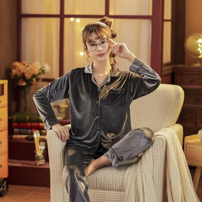 [Golden Velvet] Women's Plush Coral Fleece Pajama Set - Red, Warm for Autumn & Winter
