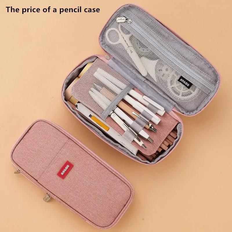 Double-layer Retractable Pencil Case, Large-capacity, Korean and Japanese Style, Macaron Color Block Design, Upgraded Pencil Box.