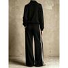 Women Ribbed Knit Two Piece Set Half Zip Collar Long Sleeve Top And Wide Leg Pants Casual Knitted Tracksuit Ladies Outfit
