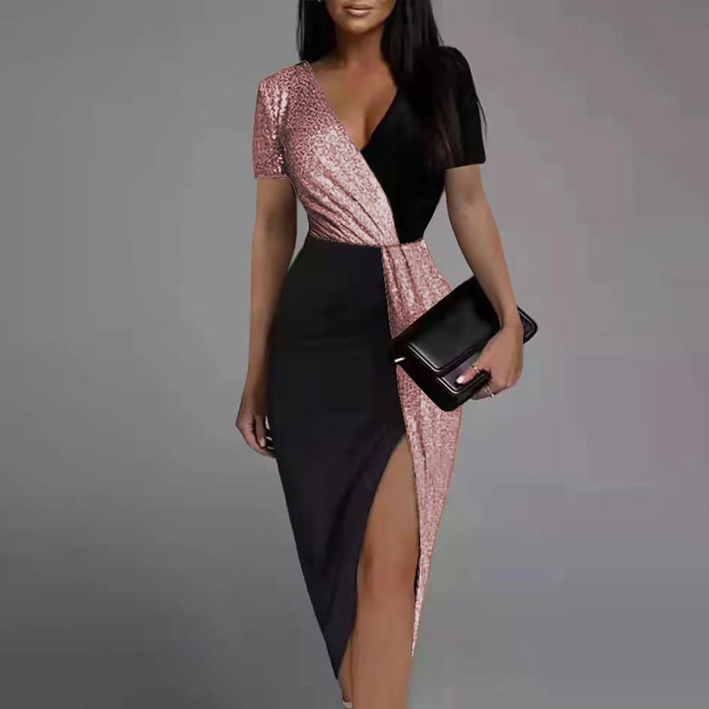 Women's Sleeveless Tank Sexy Strap Wrap Ruched Slit Party Cocktail Midi Dress