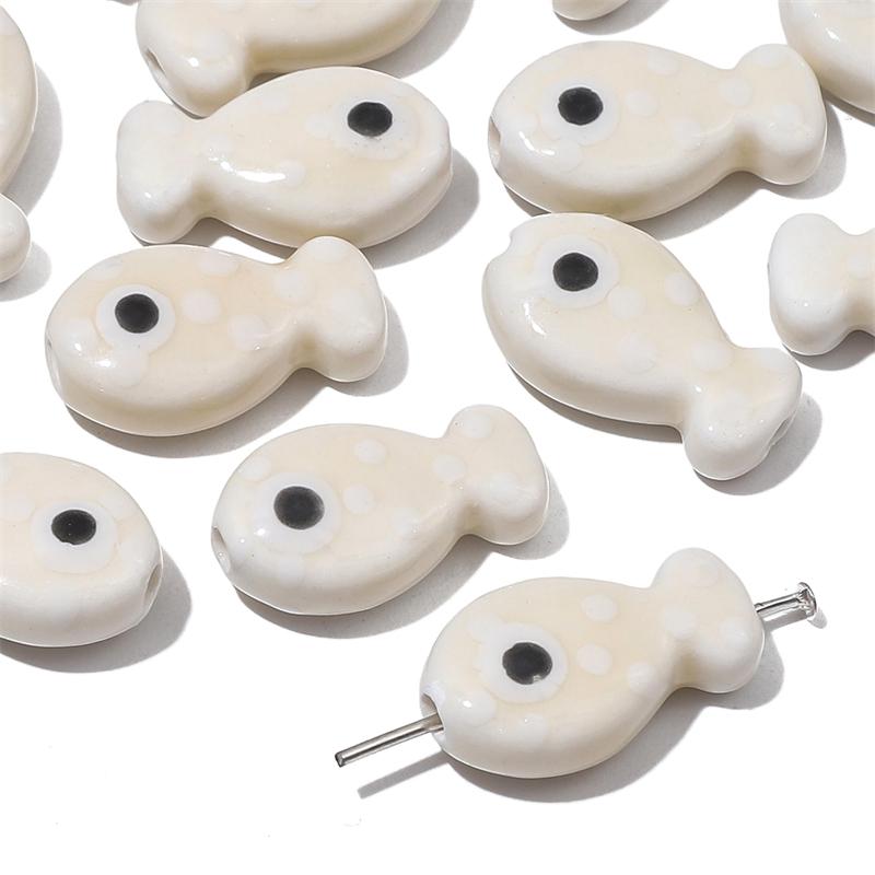 2Pcs Ceramic Beads Hand-painted Polka Dot Double-sided Fish Beads For DIY Bracelets Necklaces Jewelry Making Accessories