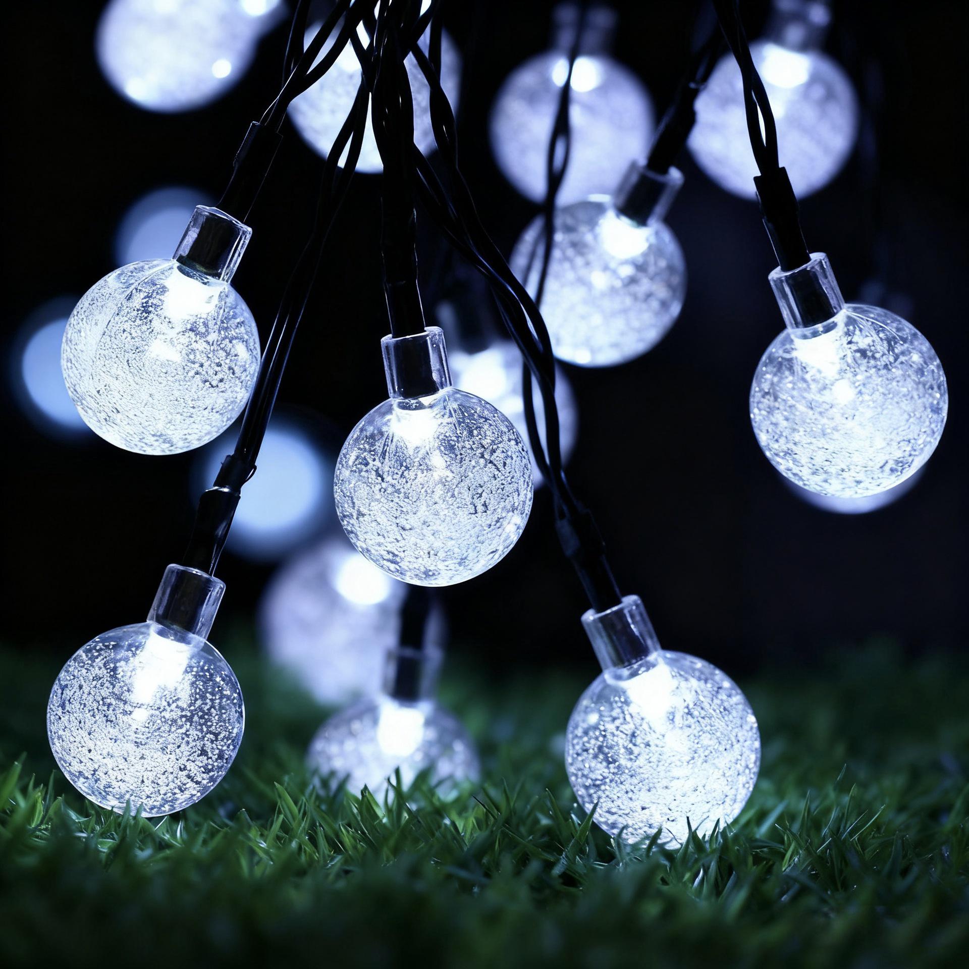 Waterproof Colorful LED Solar String Lights - Outdoor Christmas Bubble Ball Lights for Courtyard & Camping, Super Bright Atmosphere Lighting White light (1.7cm bubble ball)