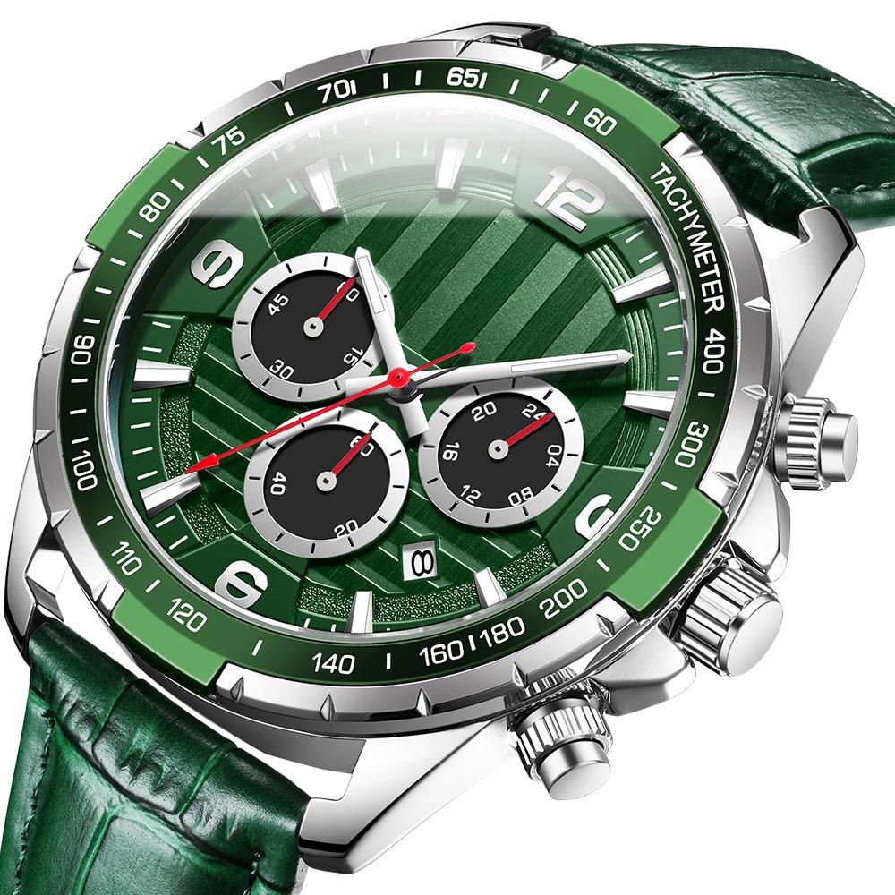 Chronograph Watch Waterproof Quartz Wristwatch Sports Leather Watches