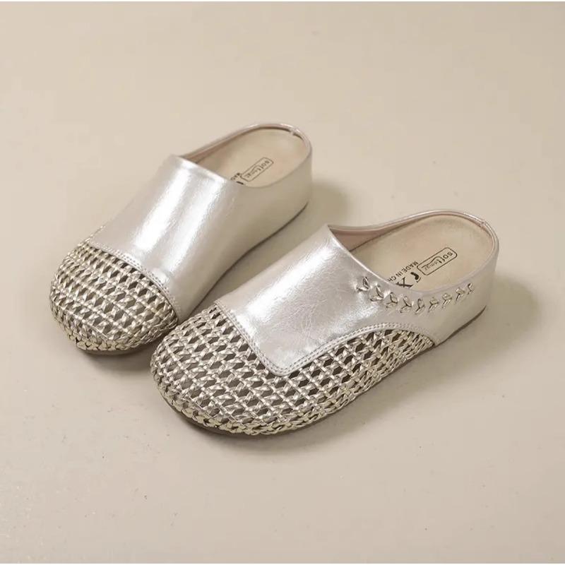 

Новая летняя дышащая обувь на мягкой подошве, модная повседневная плетеная обувь с полыми отверстиями для женщин 40 золотой