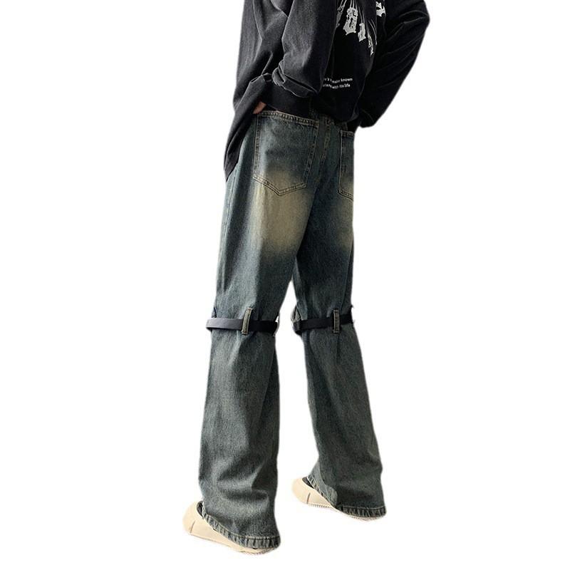 Mens Vintage Washed Denim Pants Loose Fit Hip Hop Streetwear Jeans