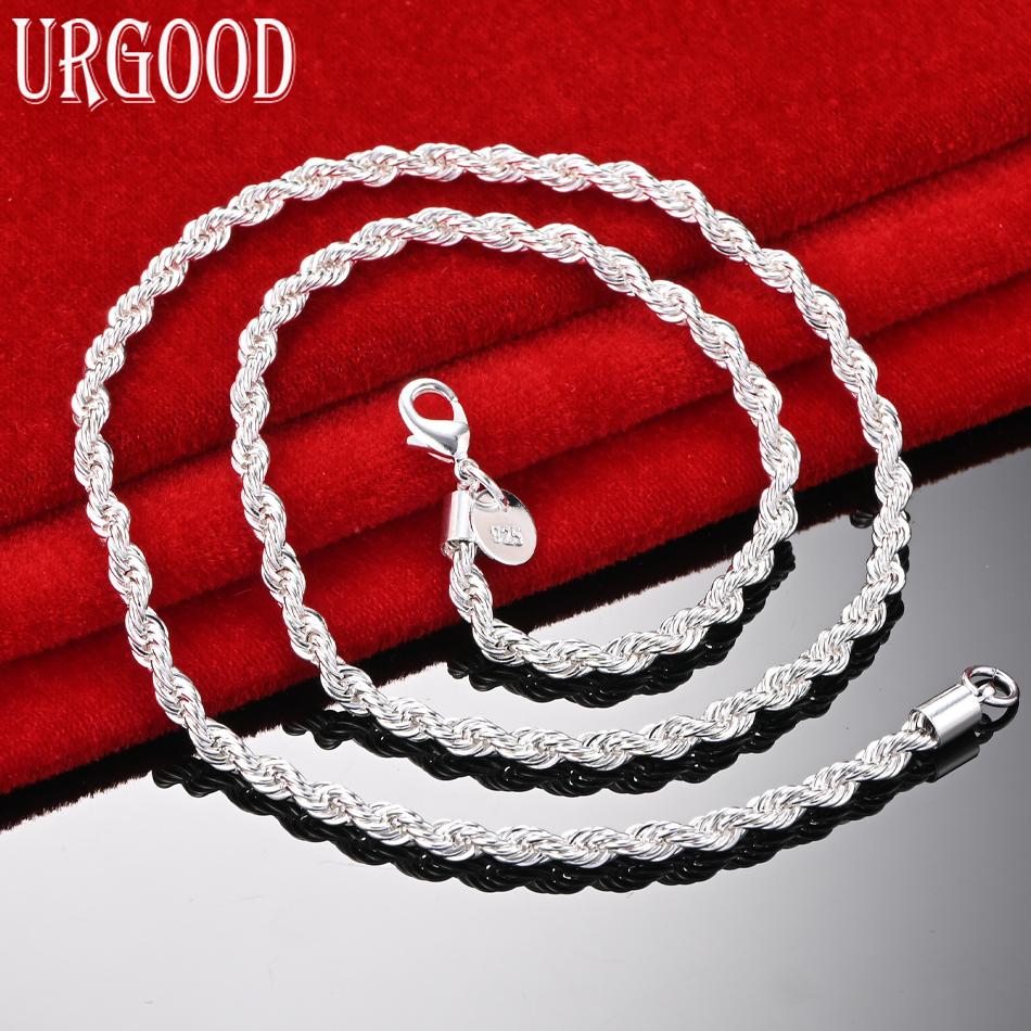 925 Sterling Silver Wedding Jewelry 4mm Twisted Rope Necklace