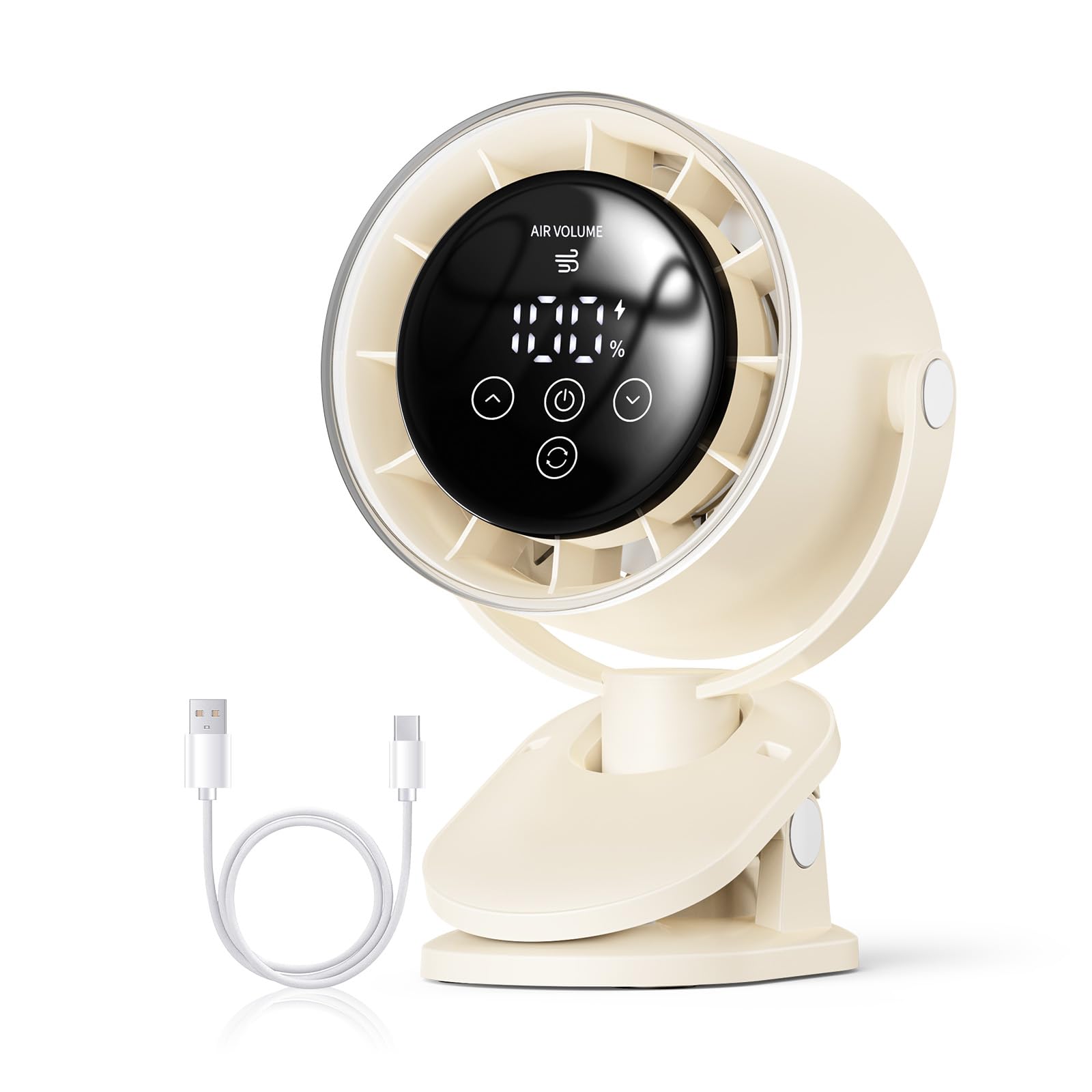 

Goldmax Fan with Automatic USB Stepless Wind Speed 20 Hours of Continuous Powerful 5000mAh Clip LED 12cm Compact Smart Fast Suitable for Living