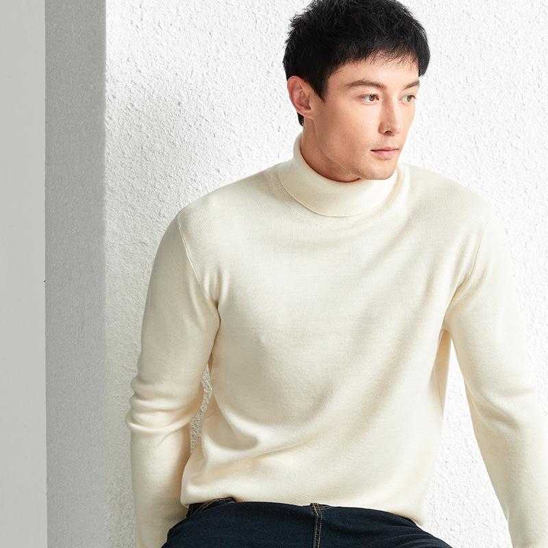 Men s Autumn Winter High-Neck 100% Fine Wool Thickened Sweater - Solid Color, Warm Base Layer Knit. 3XL