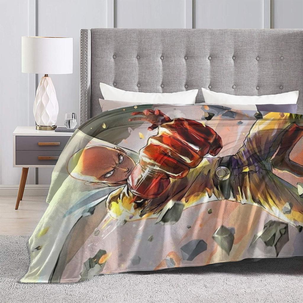 Anime One Punch Man Fleece Throw Blanket Saitama Cartoon Blankets for Home Office Lightweight Bedding Throws,