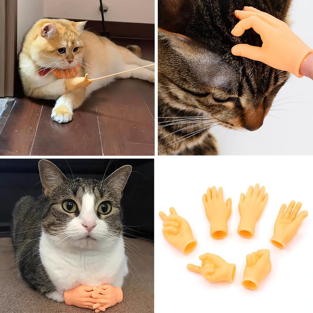 Roliga Händer, Set med 6 Små Händer, Fingerdockor, Handmodeller, Handflatsformade Miniatyrfingrar, Kattpinnar, Leksaker för Katter, Roliga Leksaker för att Leka med Katter och