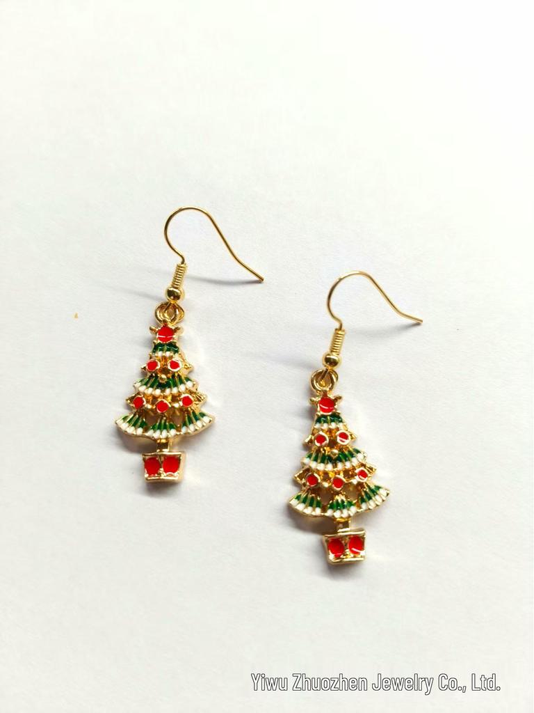 Festive Drip Oil Santa Claus, Christmas Tree & Reindeer Earrings - Cute & Fashionable Ear Jewelry with Hooks