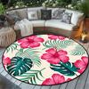 1pc round tropical floral rug, polyester, washable, fade-resistant, machine-made, perfect for living room, dining room, bedroom