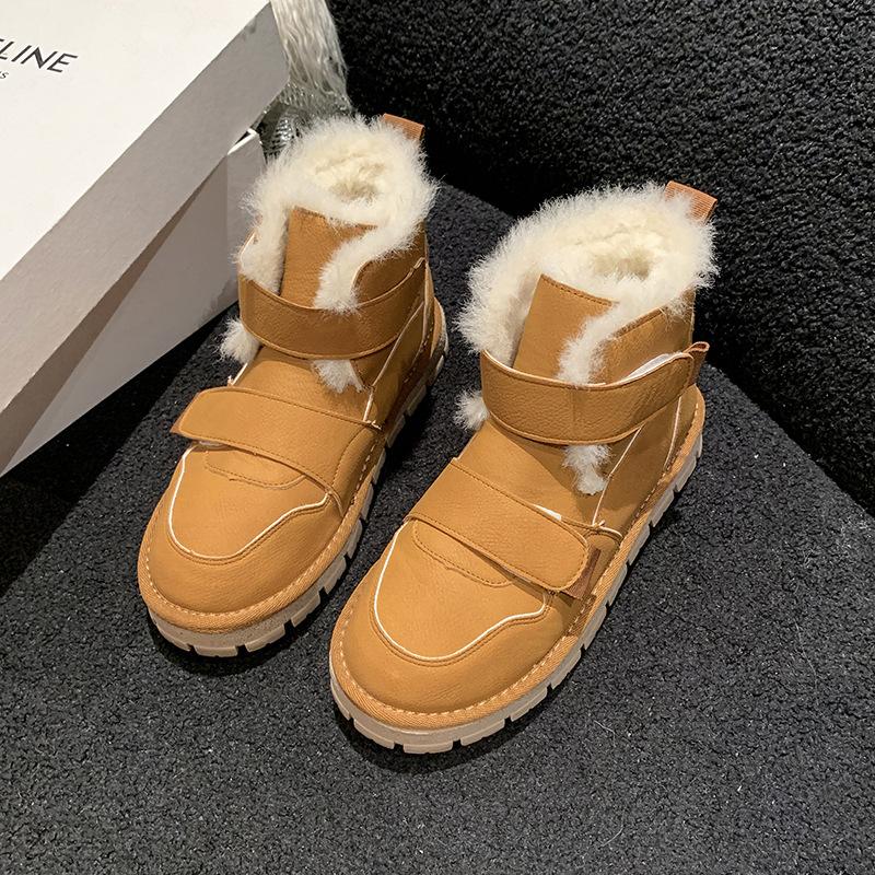 Pelzintegrierte europäische Schneestiefel Damen 2025 neu Winter Samt verdickt wasserdicht und rutschfest dicksohlige warme Baumwollschuhe