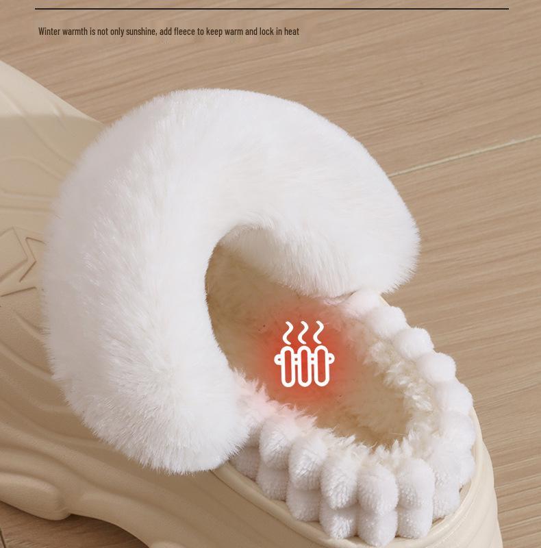 Women's EVA Waterproof Thick-Soled Plush Cotton Slippers, Non-Slip High-Heel, Warm Indoor Shoes for Autumn & Winter