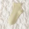 Female Spring and Autumn Sweet Solid Color Wood Ear Lace Medium Tube Cotton Socks