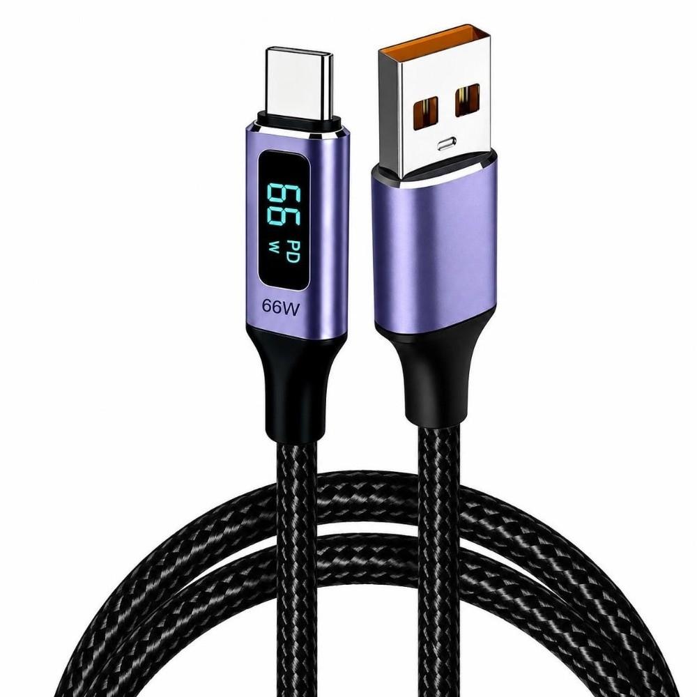 Real-Time Display USB-A To USB-C Cable 66W Fast Charging Data Cable Laptop Charging